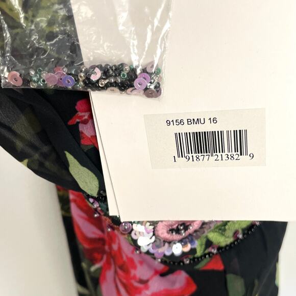 Mac Duggal Embellished Belt Ruffled Halter Strap Gown In Black Multi 9156 16 New - Picture 14 of 16